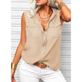 Sleeveless Lapel Blouse with Pockets – Loose Fit