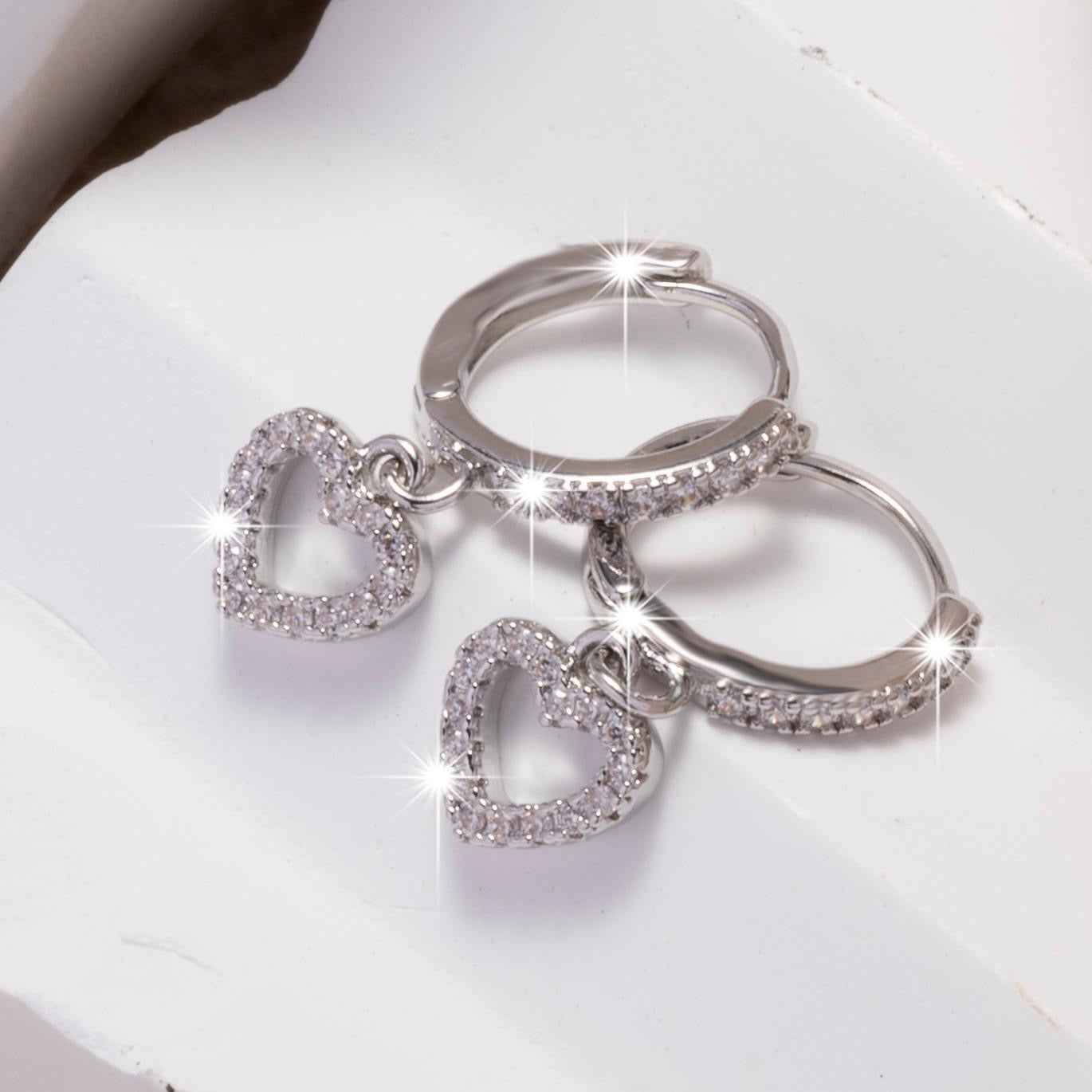 New Vintage Heart Pendant Hoop Earrings For Women 14K Gold Zircon Minimalist Sexy Jewelry