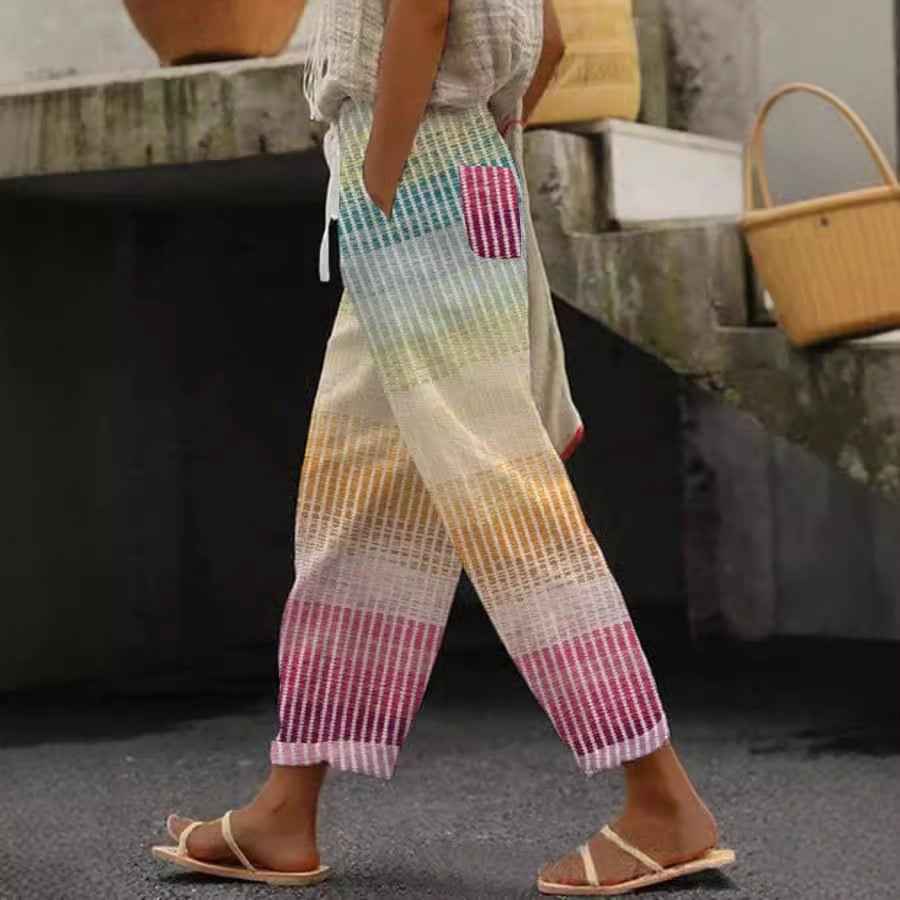 Elastic Waist Drawstring Casual Pants — Striped Print, S–3XL, 16 Colours
