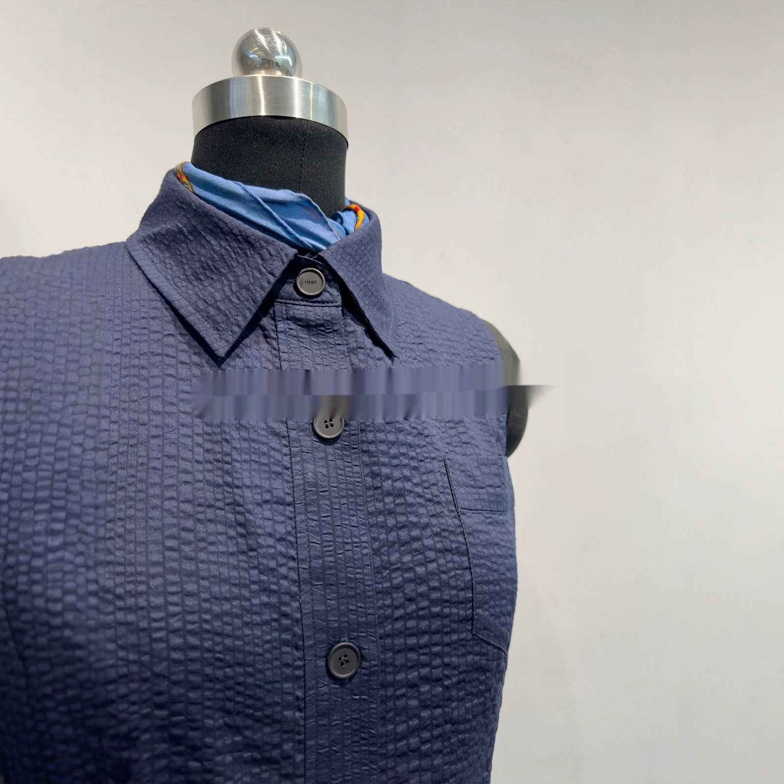 Womens Sleeveless Shirt With Lapel Collar Breathable Navy-Blue Commuter Top For Summer