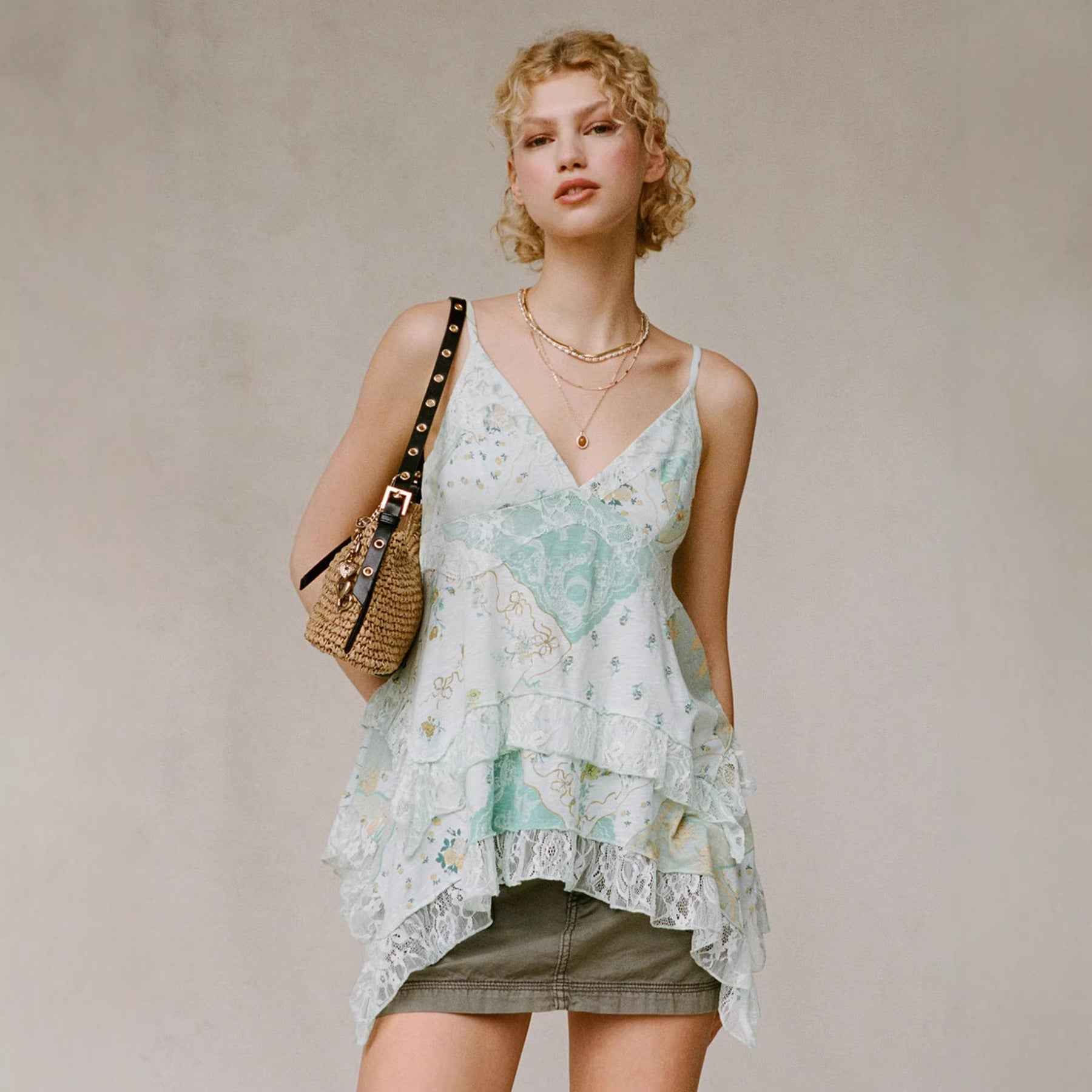Women's Floral Print Asymmetric Ruched Cami Top – Resort Style