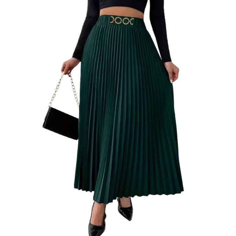 Women's High-Waist Pleated A-Line Midi Skirt — 3 Colours