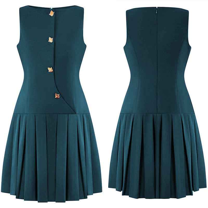Womens Elegant Sleeveless Pleated Dress