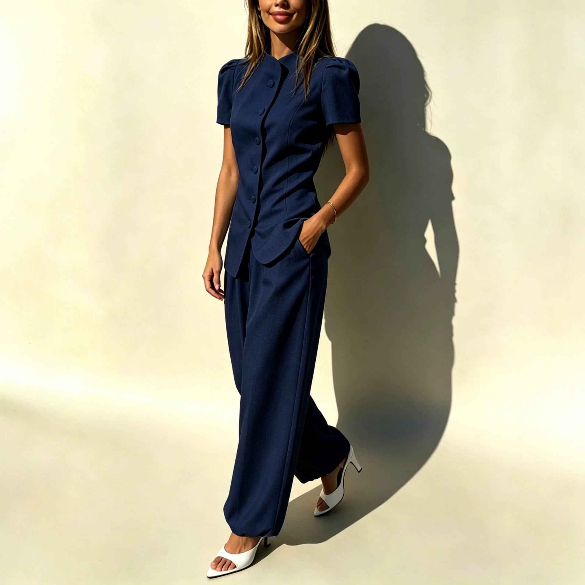 Jacket Top And High-waisted Casual Trousers Womens Suit