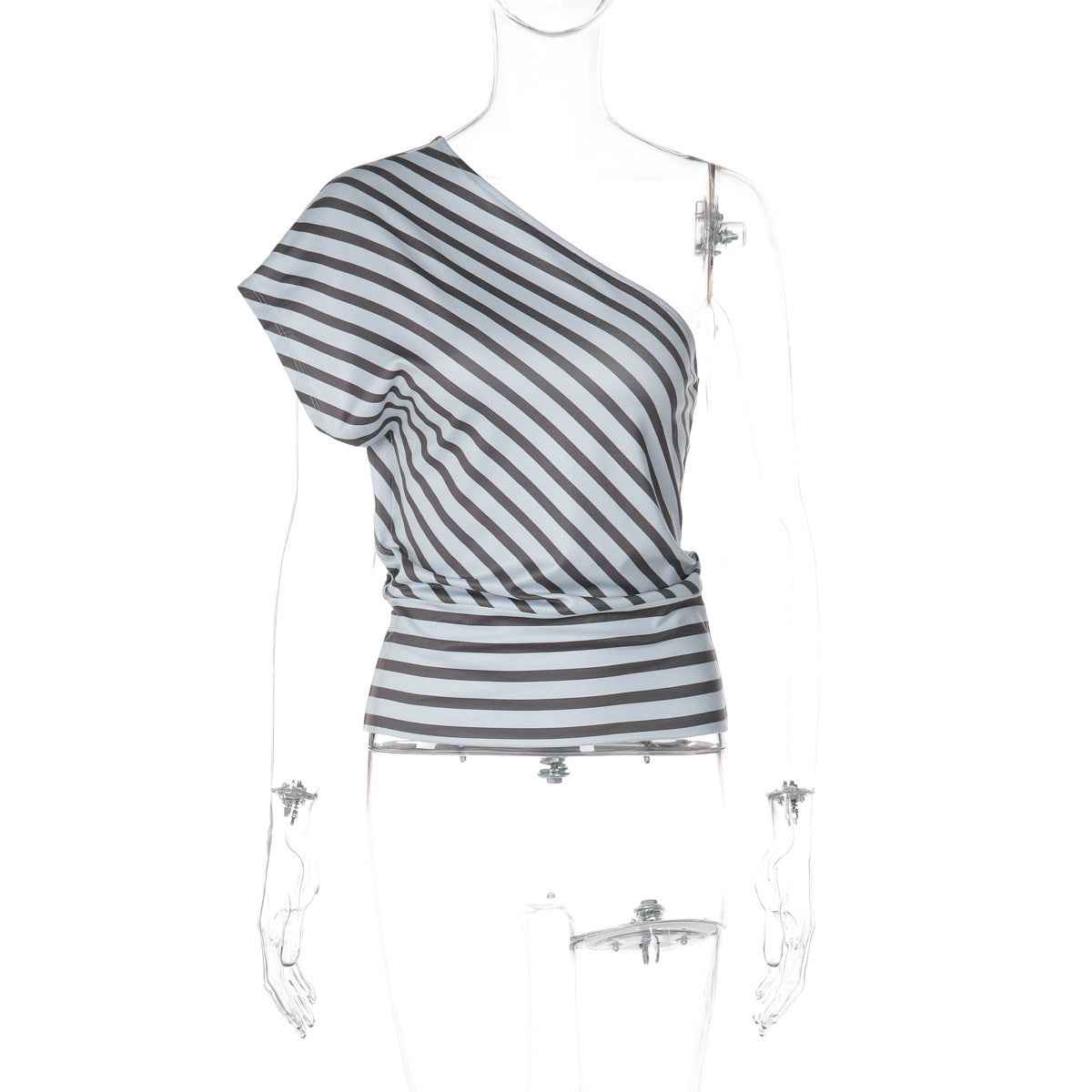 Womens Color-block Striped Off-shoulderone-shoulder T-shirt