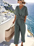 Asymmetrical Short-Sleeve Co-ord Set – Solid Colour