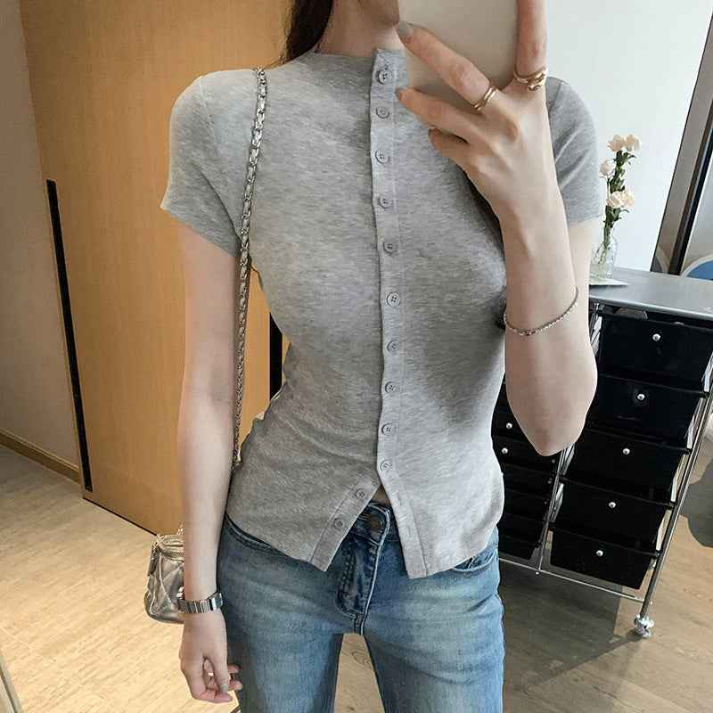 Slim-Fit Single-Button Short-Sleeve Shirt