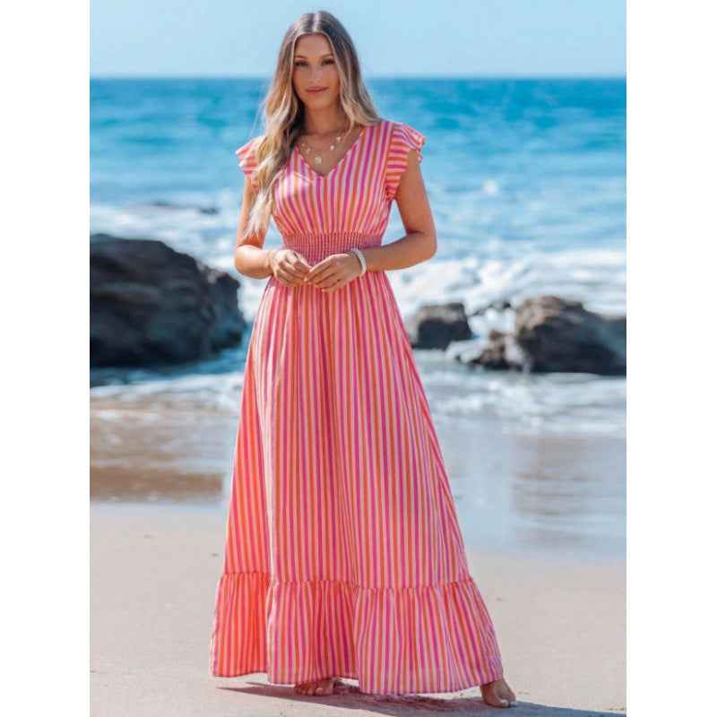 V-Neck Floral Slim-Fit Fashionable Dress