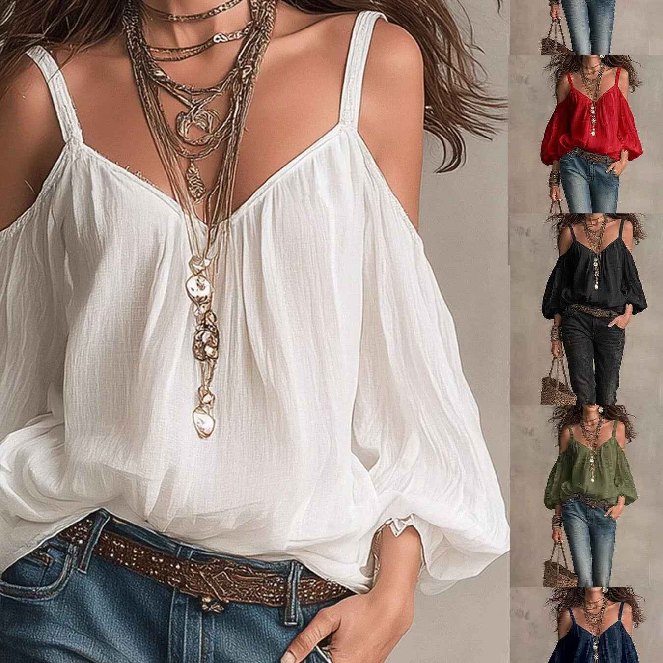 Womens Casual Solid-color Loose-fitting Top