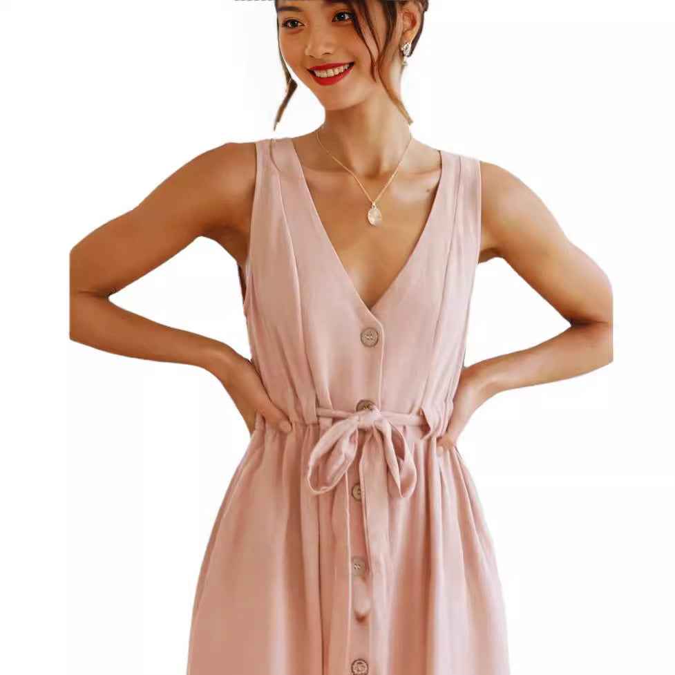 Women's High-Waist A-Line Tank Mini Dress with Tie Neck — 2 Colours, M–2XL