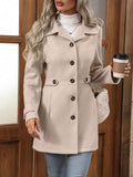 Women's Wool-Blend Lapel Overcoat – Button-Up Elegant Coat