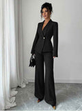 Blazer & Wide-Leg Pants Two-Piece Set – Women’s Office Outfit