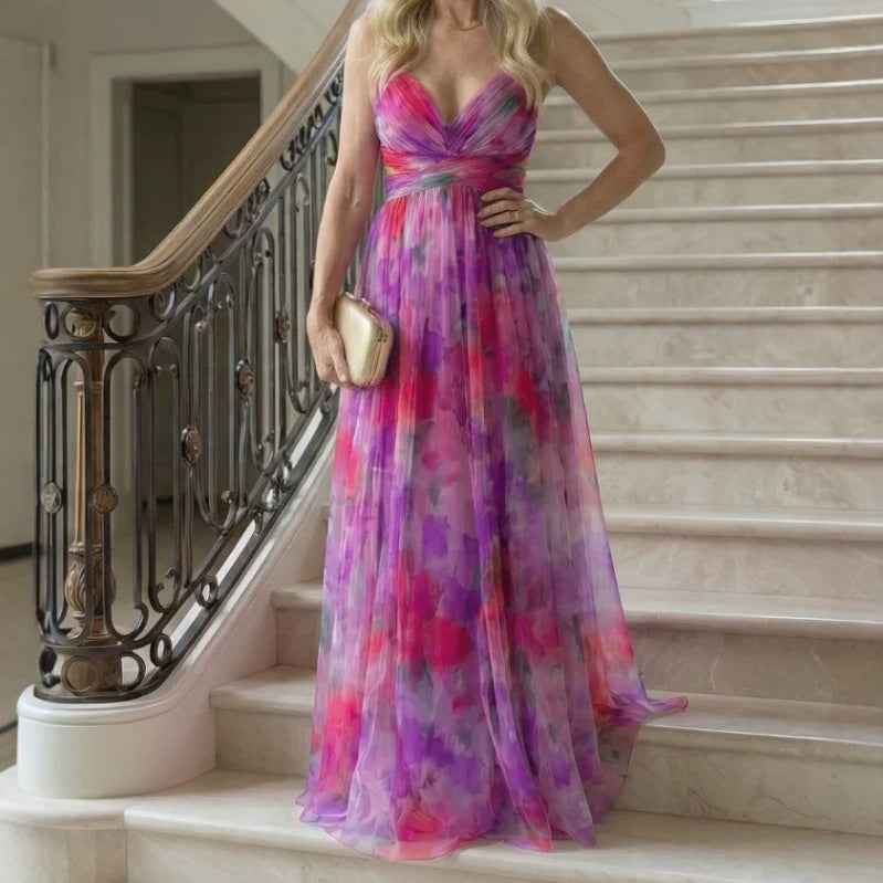 Womens Digital-Print Chiffon Long Dress