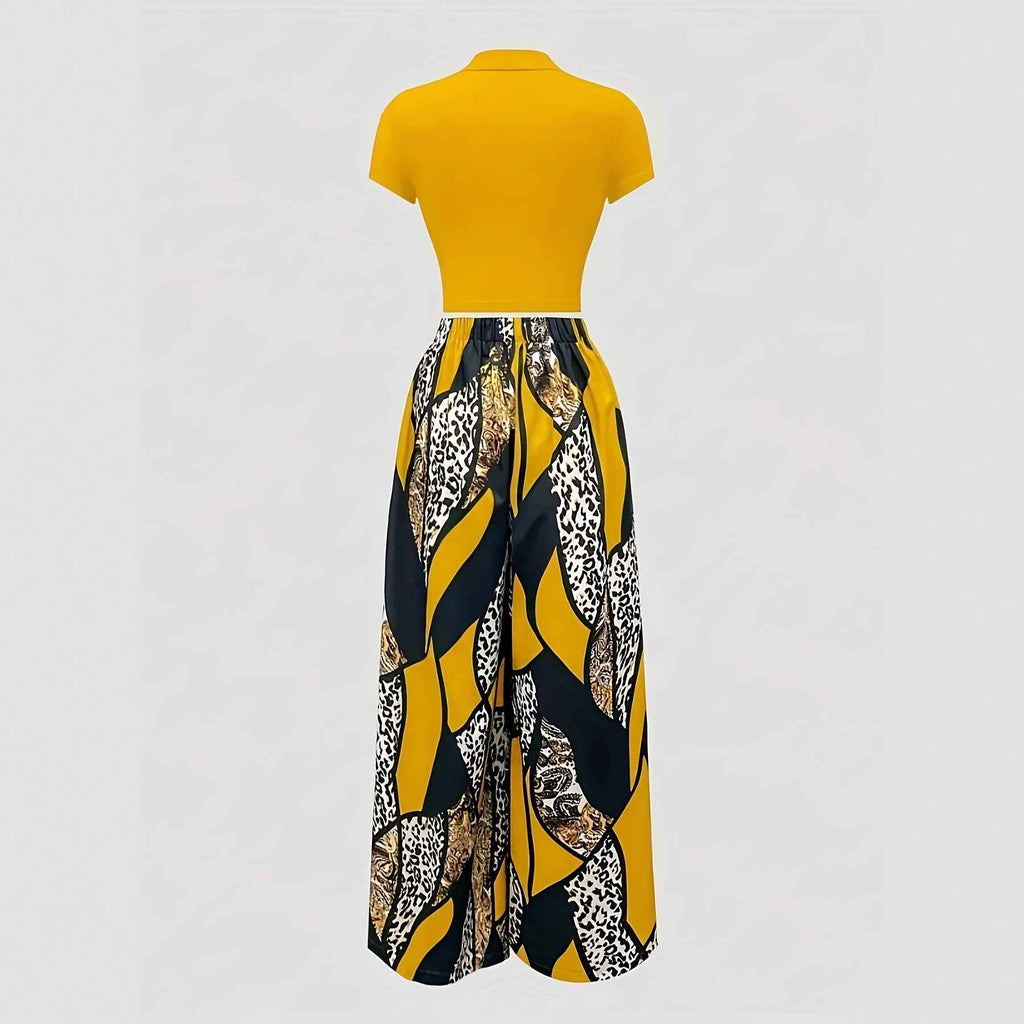 Milk Silk Short-Sleeve Top & Wide-Leg Pants Korean Casual Two-Piece Set