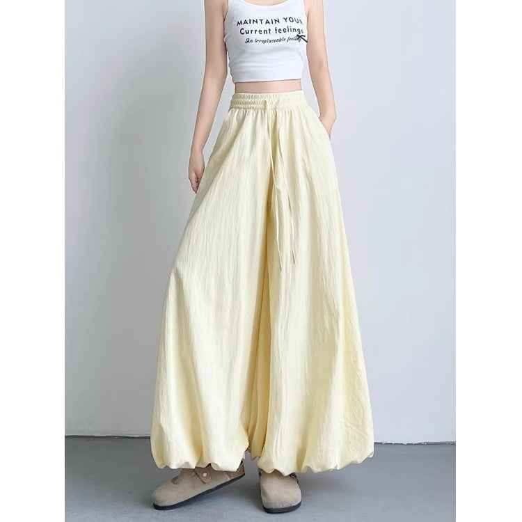 Women's High-Waisted Wide-Leg Drawstring Trousers – Lightweight & Relaxed Fit