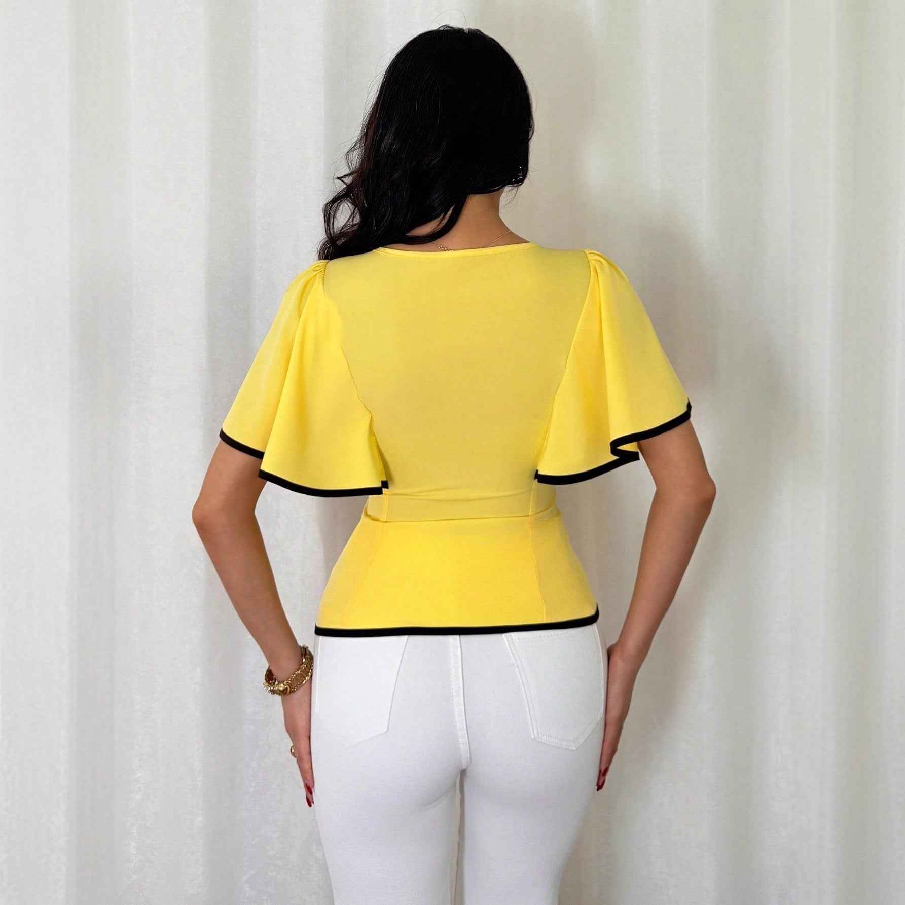 Ruffled Hem Short Sleeve Top – Butter Yellow