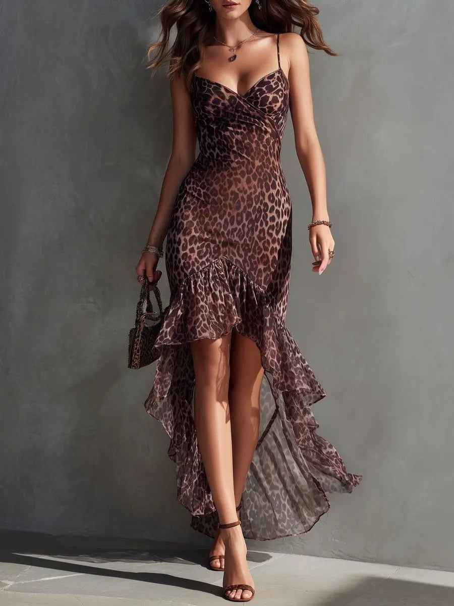 Fashionable And Sexy Leopard-print Womens Backless Dress