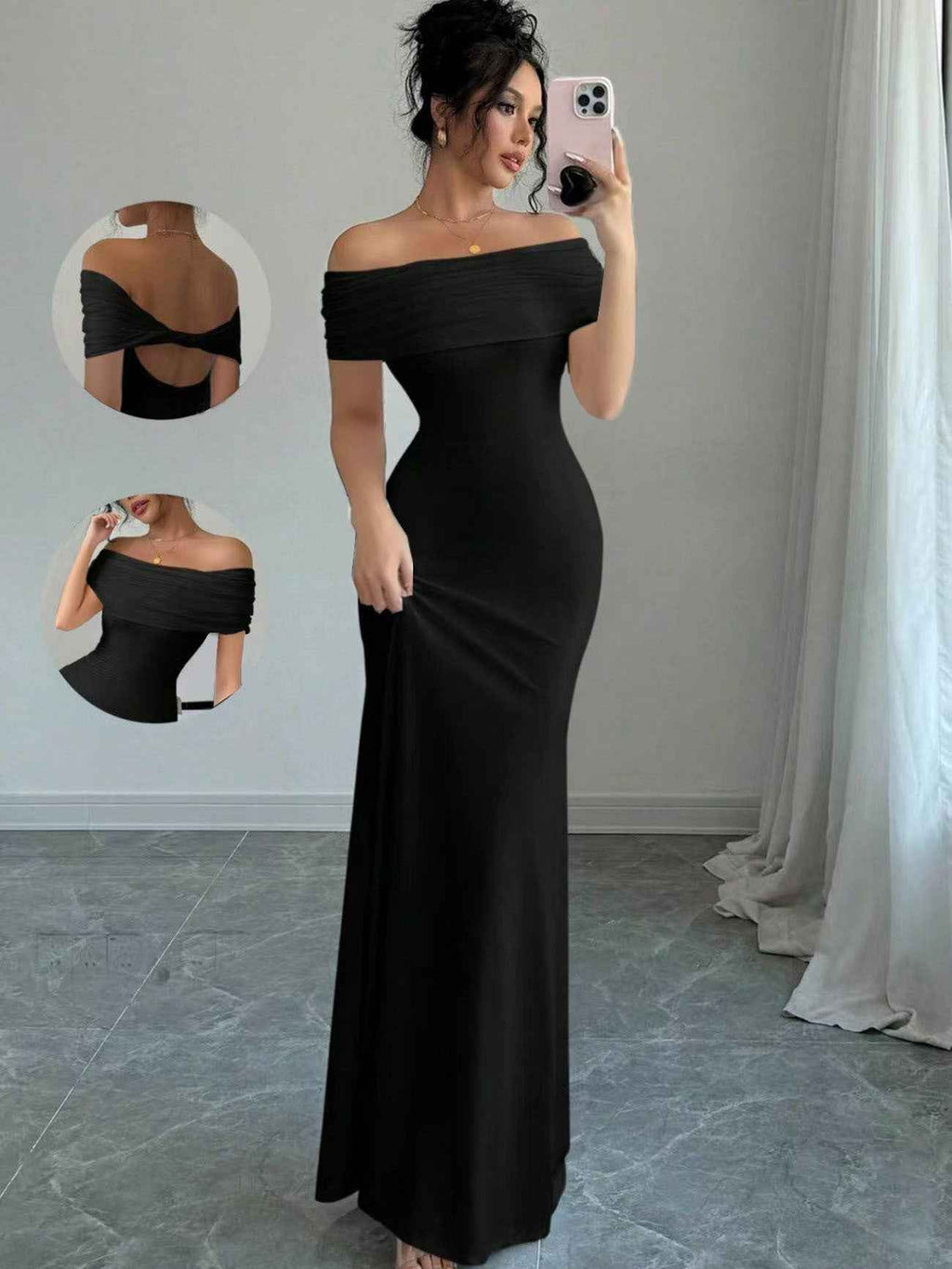 Off-Shoulder Maxi Bodycon Dress — 5 Colours, XS–XXL
