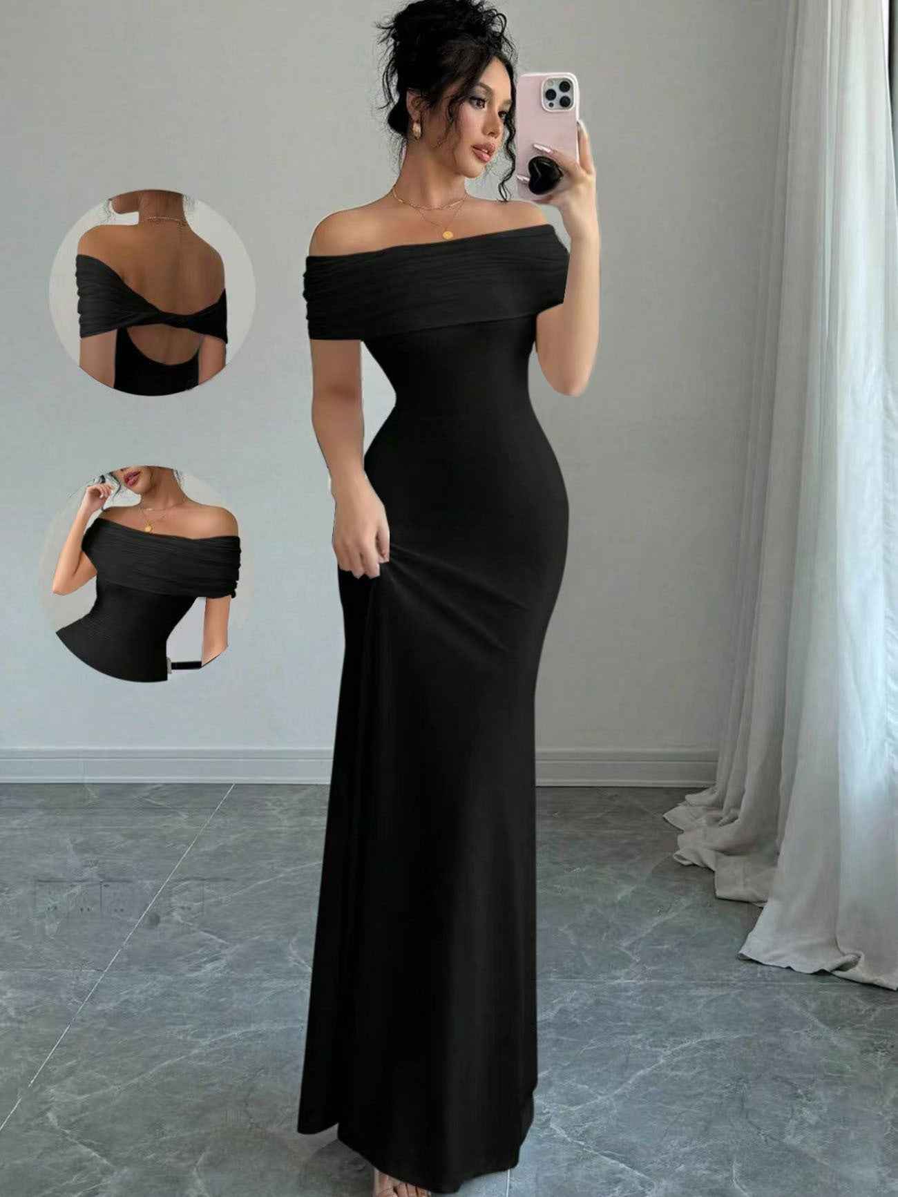 Off-Shoulder Maxi Bodycon Dress — 5 Colours, XS–XXL