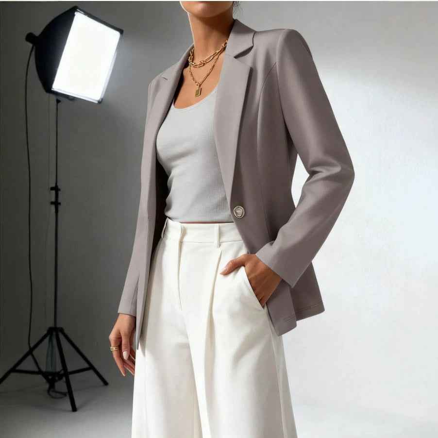 Waist-Cinched Lapel Collar Long-Sleeve Blazer