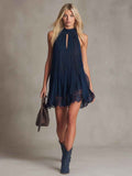 Womens Lace-trimmed Sleeveless Chiffon Mini Dress