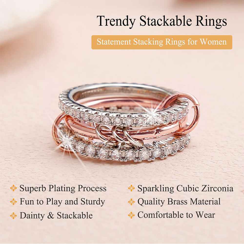 Geometric Diamond Ring Set – Gold & Rose Gold, Sizes 7–10 US