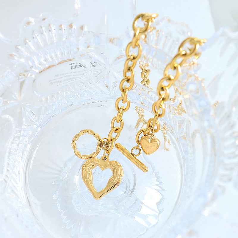Heart-shaped OT-clasp Necklace Womens Clavicle ChainTitanium Steel