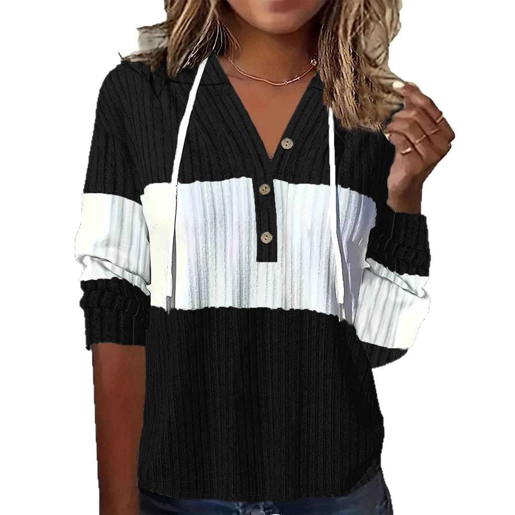 Women's Button-Detail Pullover Sweatshirt – Loose Fit, Literary Retro Style