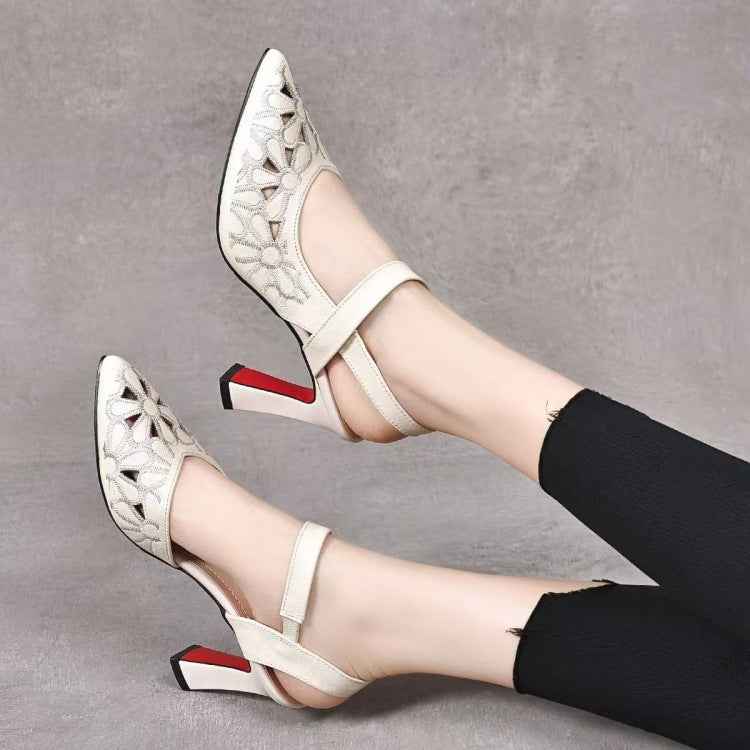 Women's Pointed-Toe Heeled Sandals — Back-Cutout Soft Leather