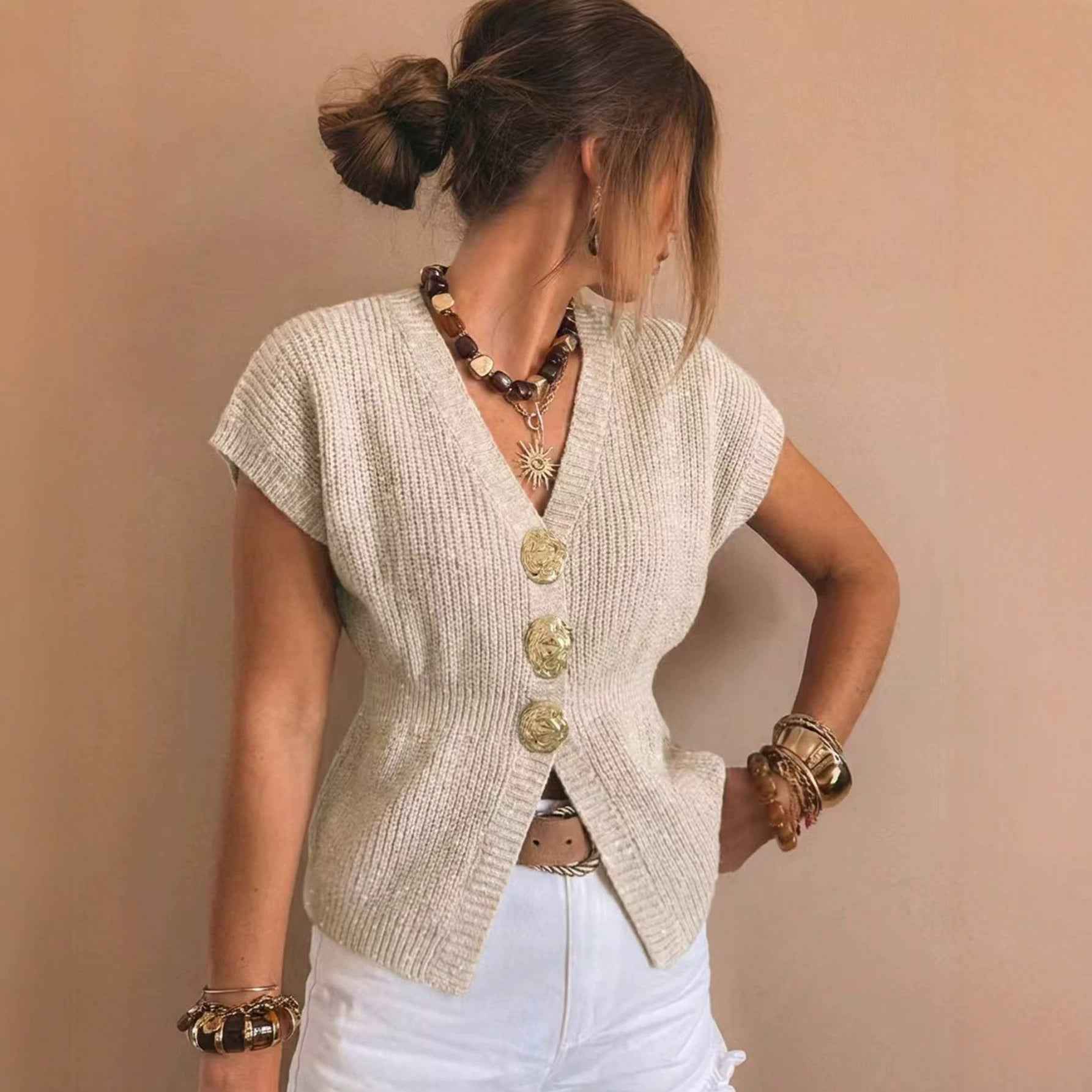 Raglan Sleeve Knitted Cardigan – Slim Fit Button-Front