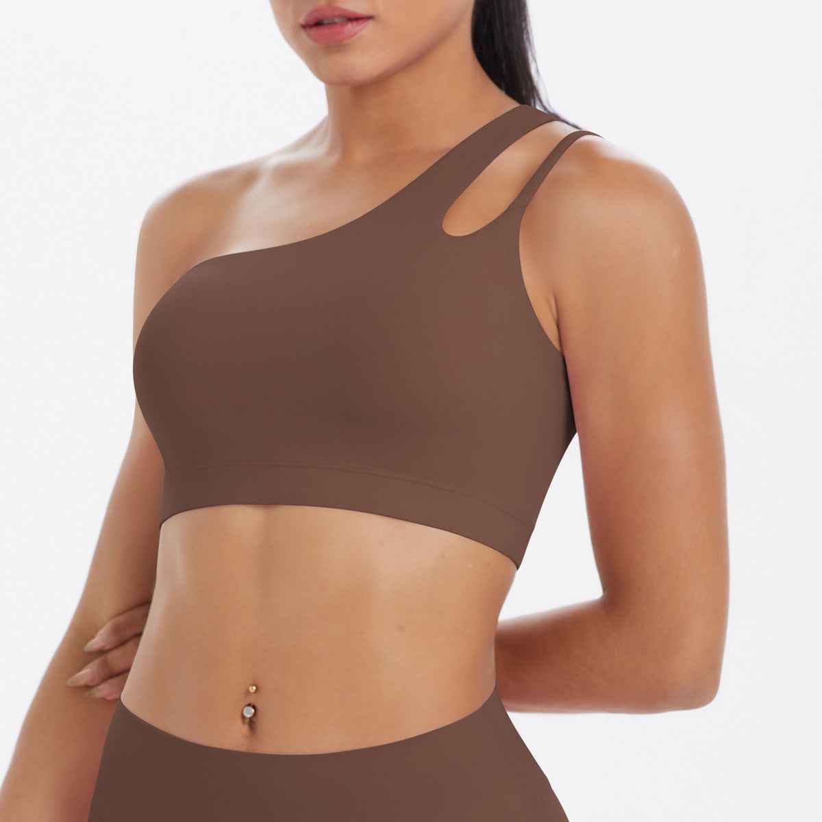 One-Shoulder Back-Slimming Yoga Bra Nude-Looking Push-Up Sports Underwear