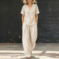 Fashionable Commuter V-Neck Solid-Color Set