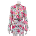 Women's Floral Print Blouse & Mini Skirt Set — Elegant Office Style, S–L