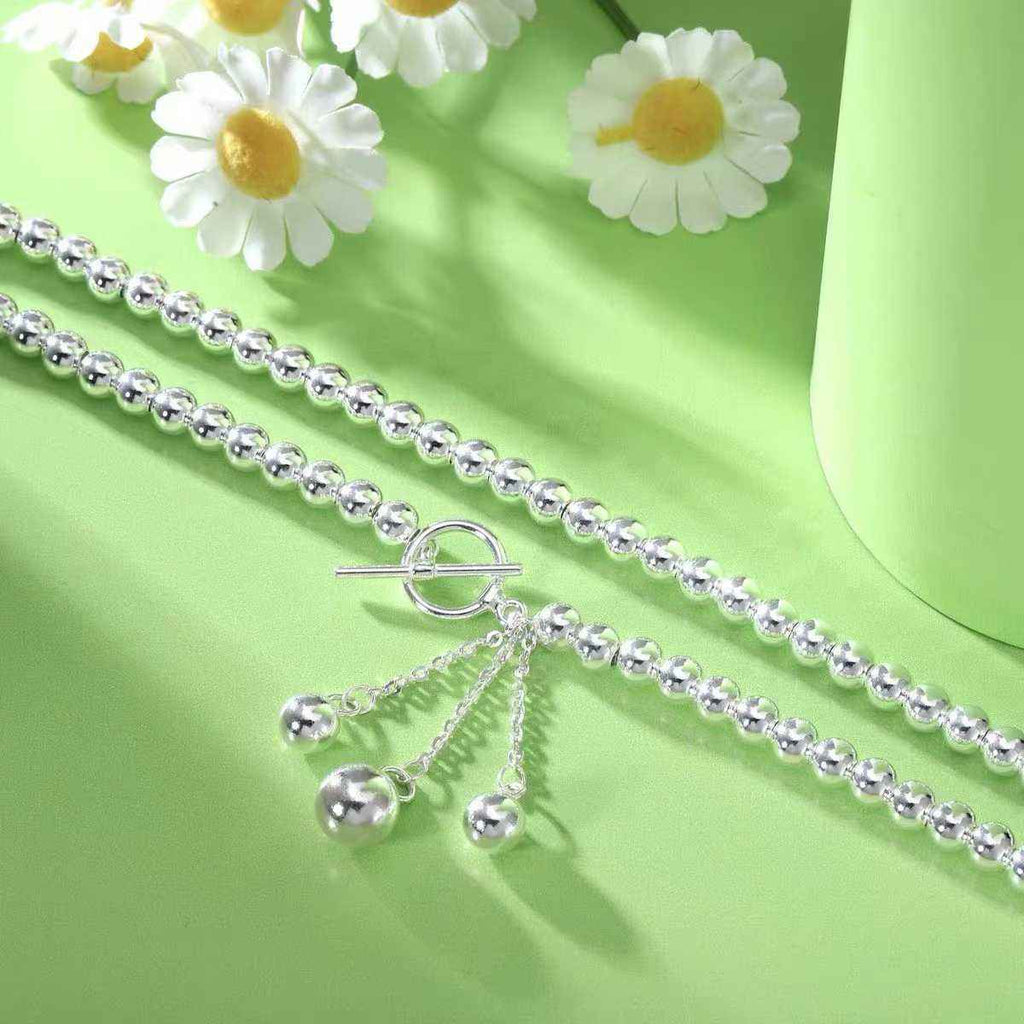 925 Sterling Silver Beaded Tassel Necklace – Minimalist OT Clasp Women’s Jewelry