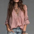 Women's Pleated V-Neck Batwing Sleeve Loose Blouse — 3 Colours