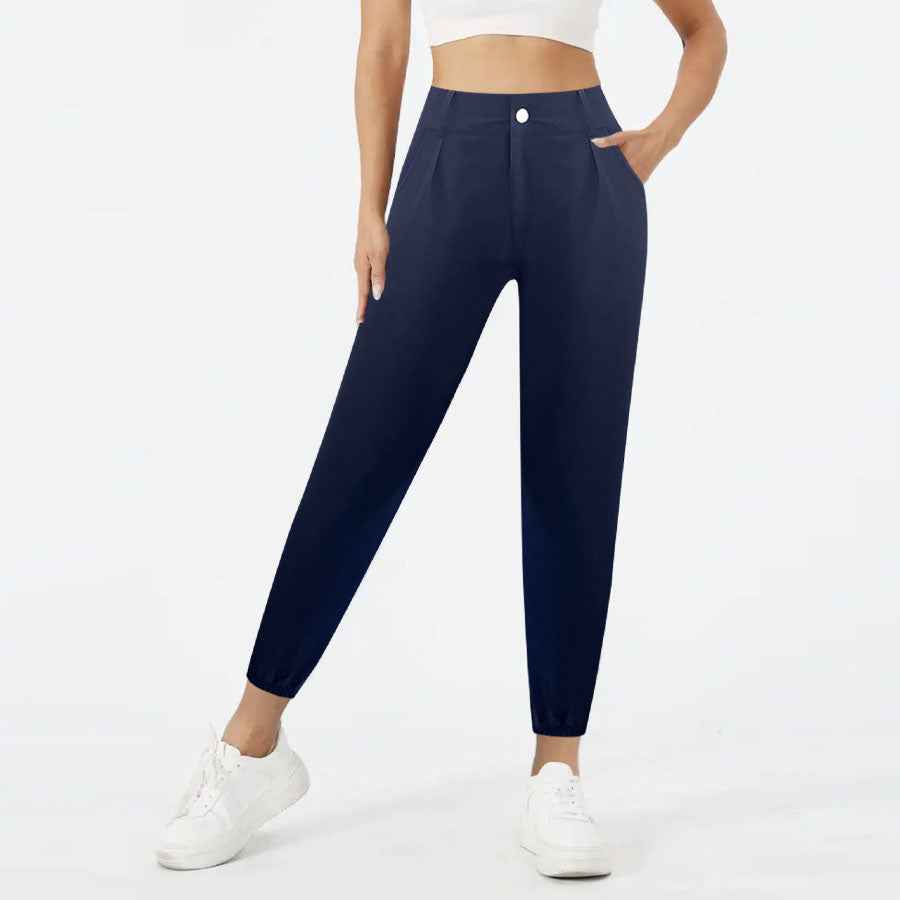 High-Waist Tapered Jogger Pants – Button Fly Ankle Trousers with Pockets