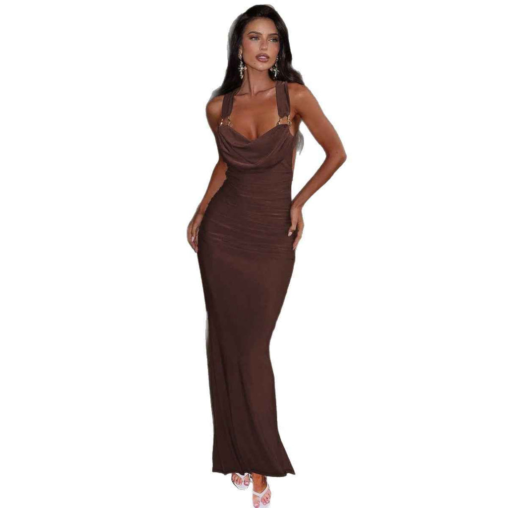 Fashionable And Sexy Backless Pleated Slim-fit Strap Dress