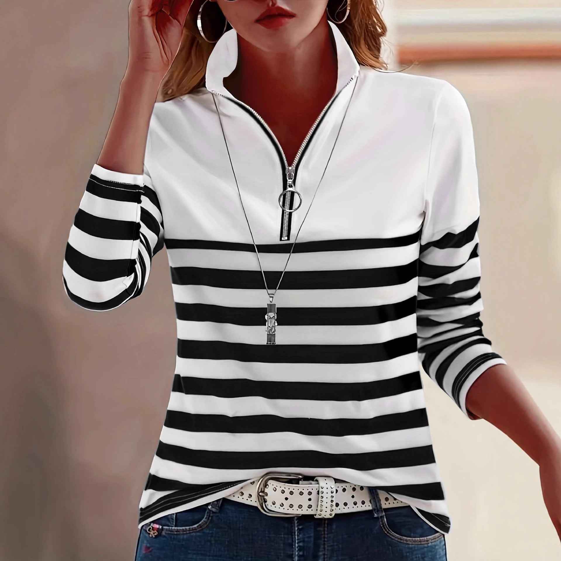Striped Long-Sleeve Layering Top
