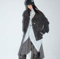 PU Leather Utility Jacket – Drawstring, Pockets & Lambswool Lining
