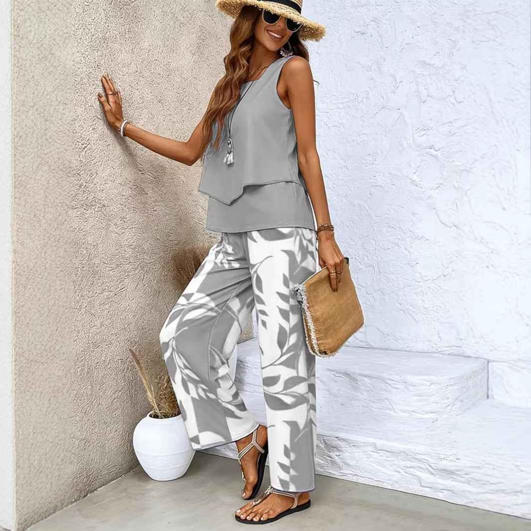 Women's Colour-Block Top & Pants Co-Ord Set — Milk Silk, Korean Casual
