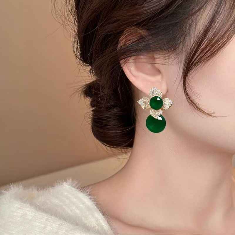 Green Agate Stud Earrings,  New Popular Luxury Dangle Earrings For Women