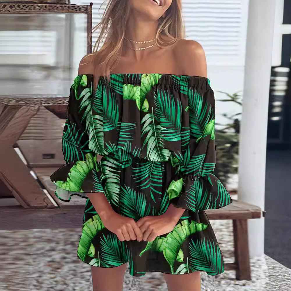 Printed A-Line Midi Dress – Cropped Sleeve Relaxed Fit