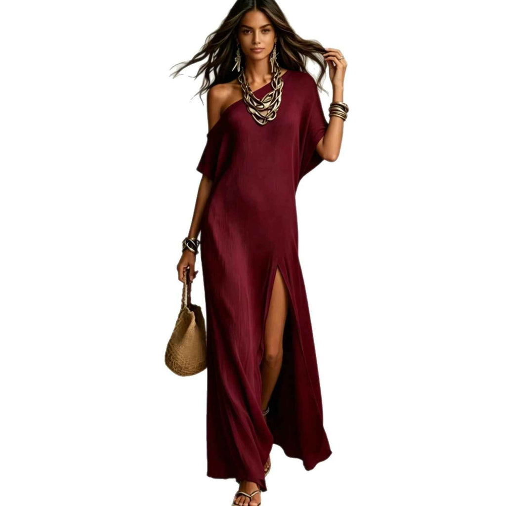 Short-Sleeve A-Line Midi Dress — Relaxed Fit Mid-Waist