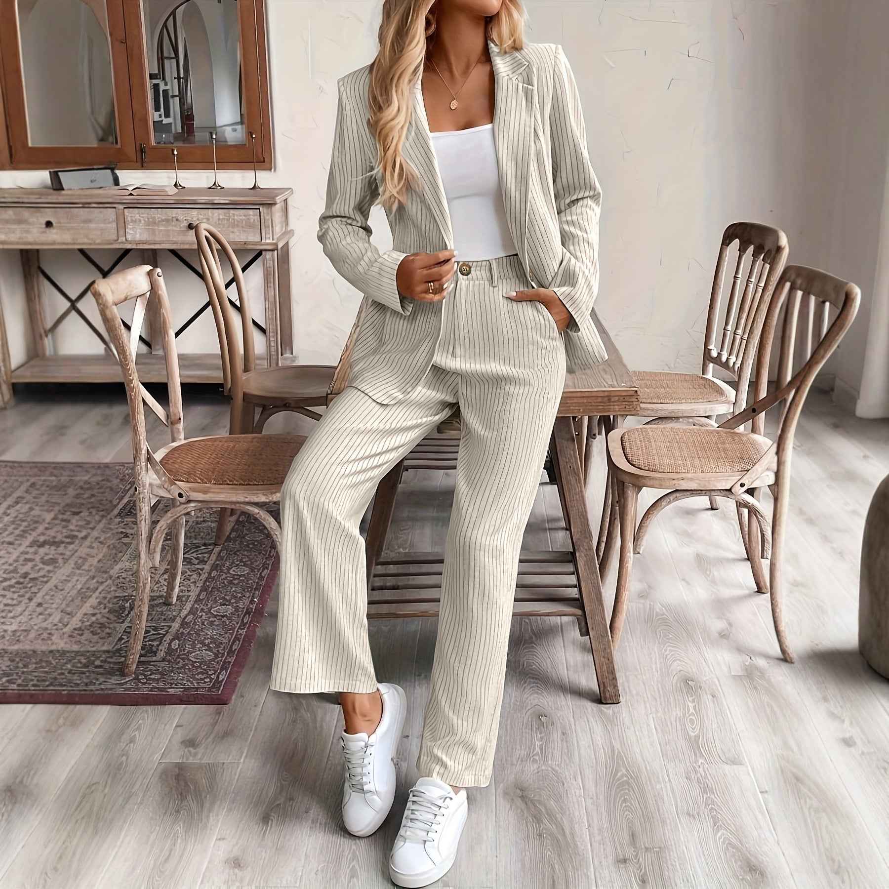 Womens Casual Chic Wide-leg Pants Set