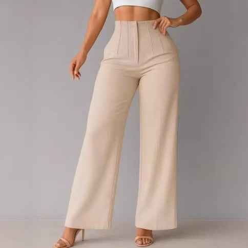 Women's High-Waist Solid Colour Wide-Leg Trousers — Full Length