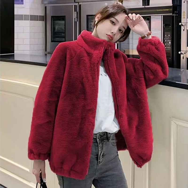 Fashionable Double-Faced Fleece Loose Turtleneck Coat