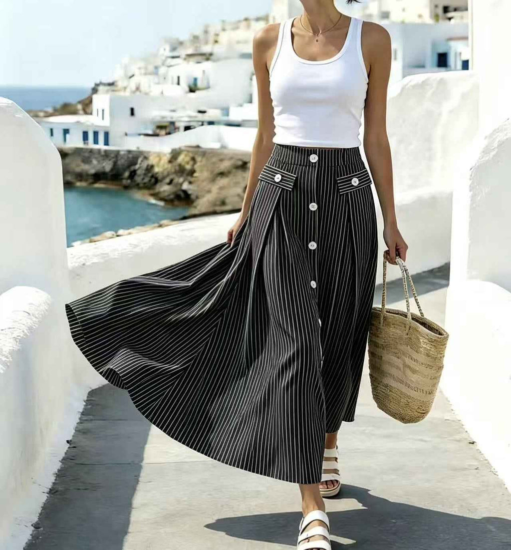 Striped Patchwork Ankle-Length Straight Skirt