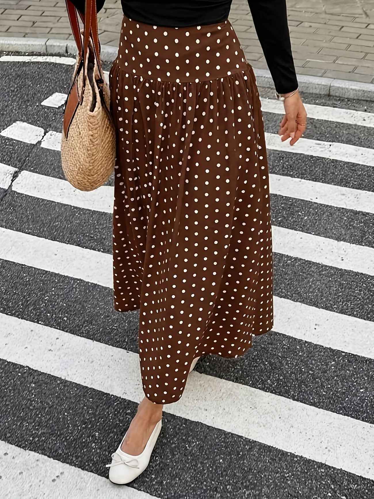 Women's Polka Dot Ruffle Patchwork Midi Skirt — 3 Colours, S–2XL