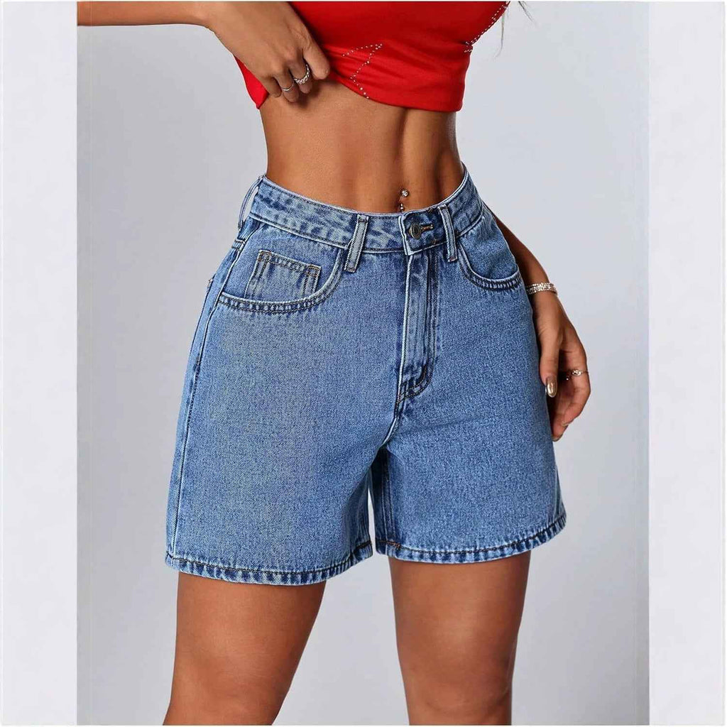 Womens Stylish Straight-leg Slim-fit Denim Shorts