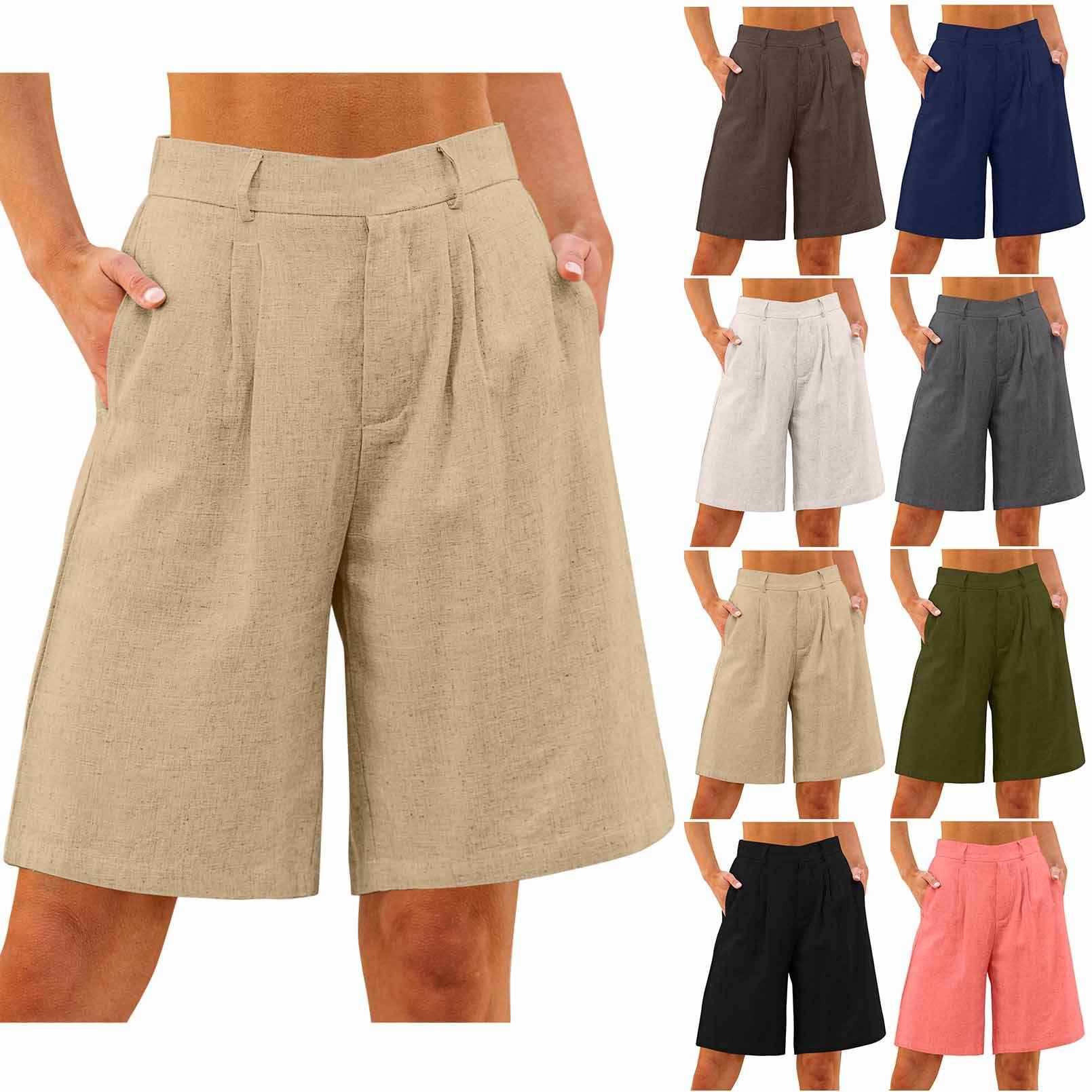 Cotton-Linen Solid-Color Loose-Fit Straight Cropped Pants With Pockets